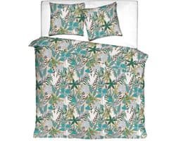 Misaio - Dekbedovertrek - 100% katoen - Mon Jardin - Bladeren - Multi Color - 240x220 cm + 63x63 cm