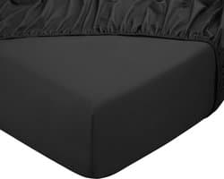 PHLOX Hoeslaken - 100% Katoen Satijnen (300 TC) - Tweepersoons 180x200 cm - Zacht & Huidvriendelijk - Rondom Elastiek - Zwart