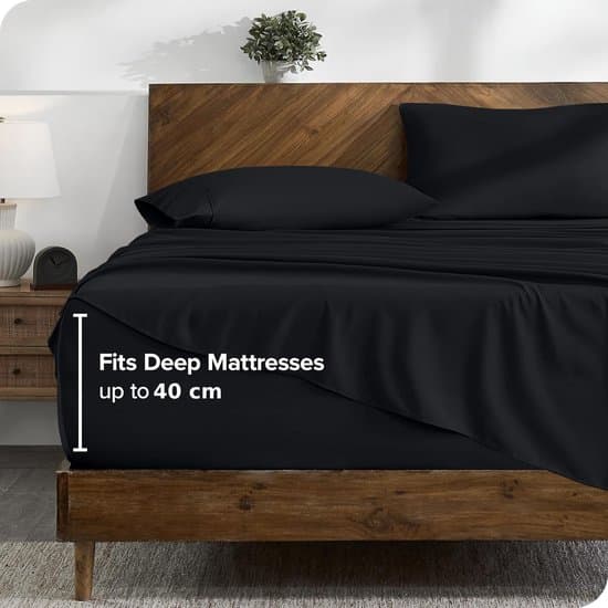 BOTC Hoeslaken - 180x200 cm - 40cm Matrasdikte - Het Ultieme Zachte Hoeslaken - 140 g/m² - 1 Stuk - Zwart