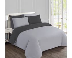 VISION Flanel - Tweezijdig omkeerbaar Dekbedovertrekset - 100% katoen flanel: warm en zacht - Tweepersoons - Dekbedovertrek 200 x 200 cm met 2 bijhorende slopen - Grijs / Antraciet - Oekotex gecertificeerd