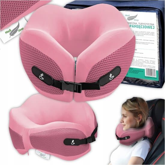 Medi Sleep Serie - Reis Nek Kussen - Traagschuim - Roze - Ergonomisch