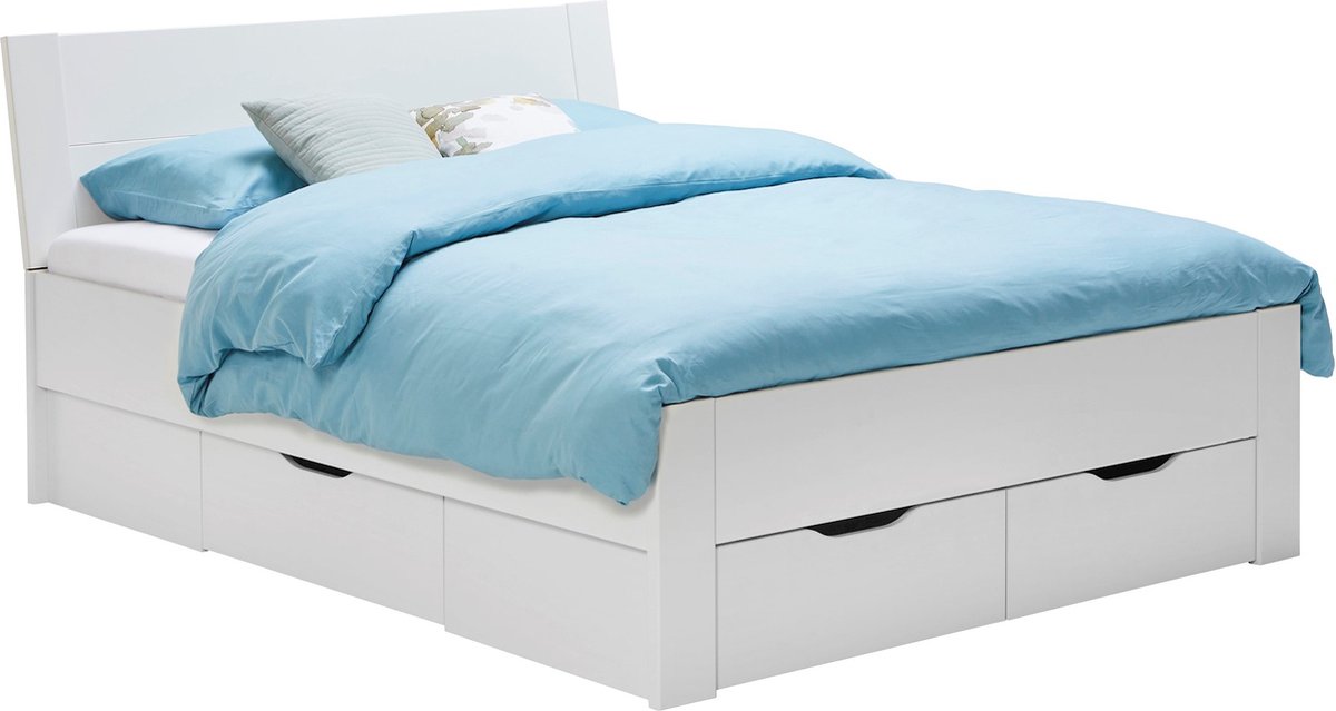 Schuine streep Pidgin Hij Beddenreus Basic Bed Space met hoofdbord en opbergladen - 140 x 200 cm -  wit | Twijfelaar, twijfelaarbed met opbergruimte