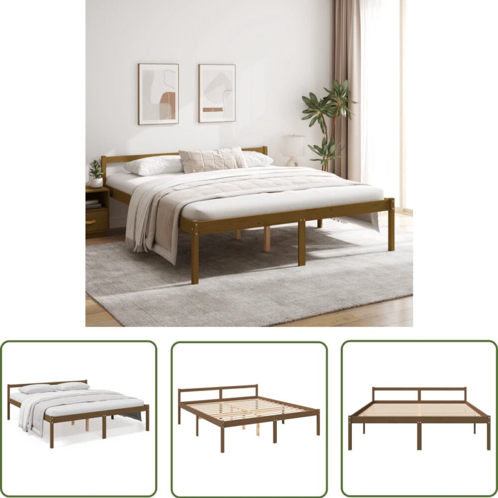 The Living Store Bedframe - Bedframes - 205.5 x 165.5 x 70.5 cm - Honingbruin - Bedframe - Hout Bed - Seniors Bed - Bedstede - Tweepersoonsbed