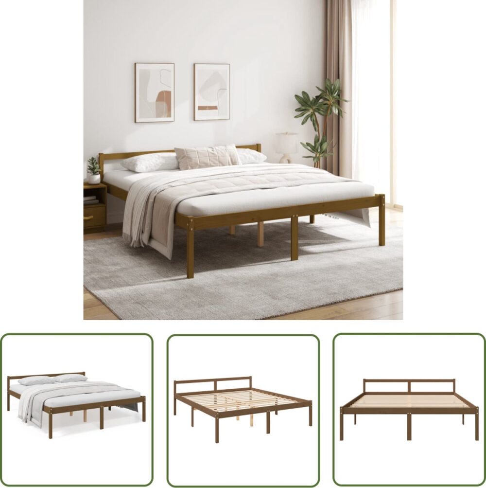 The Living Store Bedframe - Bedframes - 205.5 x 165.5 x 70.5 cm - Honingbruin - Bedframe - Hout Bed - Seniors Bed - Bedstede - Tweepersoonsbed