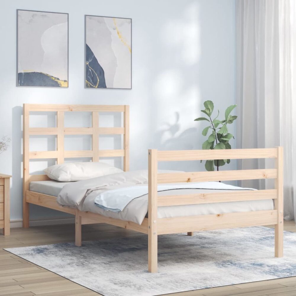 vidaXL Bedframe - Massief Grenenhout - 75x190 cm Massief Houten Bed - Grenenhouten Bed - Tweepersoonsbed - Bed Frame - Bedbank - Slaapkamer Meubels - Slaapcomfort