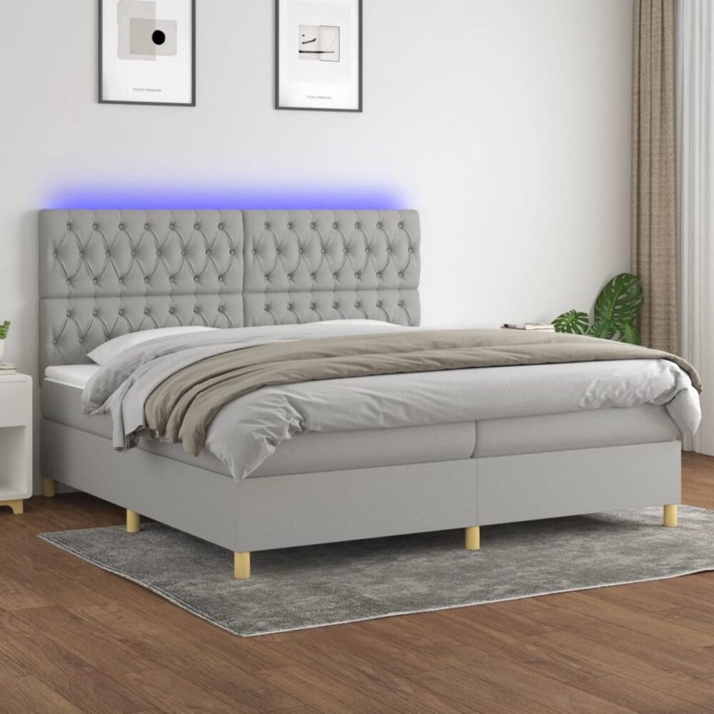 vidaXL Boxspring met matras en LED - 200x200 cm - Lichtgrijs Boxspring Bed - Slaapcomfort - Led Verlichting - Elektrisch Verstelbare Hoofdbord - Pocketing Matras - Luxe Bed - Design Bed - Grijs Bed