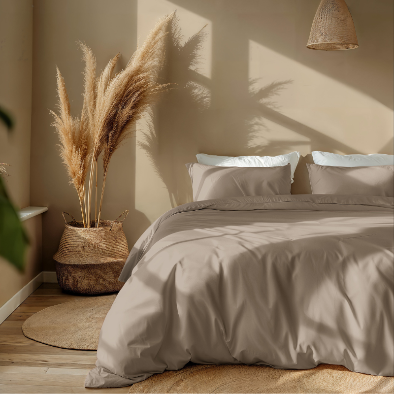 Dekbedovertrek Percale Uni - Lits-Jumeaux (240x220 cm) - Taupe Percale katoen - Dessin: Effen - Presence - Dekbed-Discounter.nl