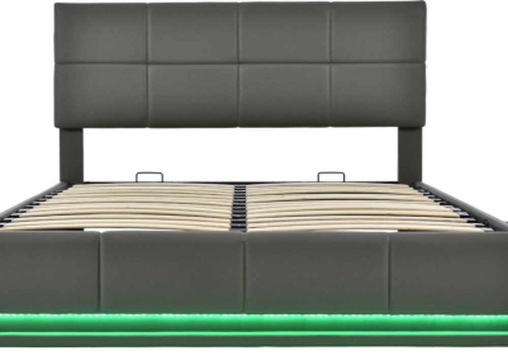 Gotagee Gestoffeerd bed 160x200cm Tweepersoonsbed Zonder matras Met LED Grijs