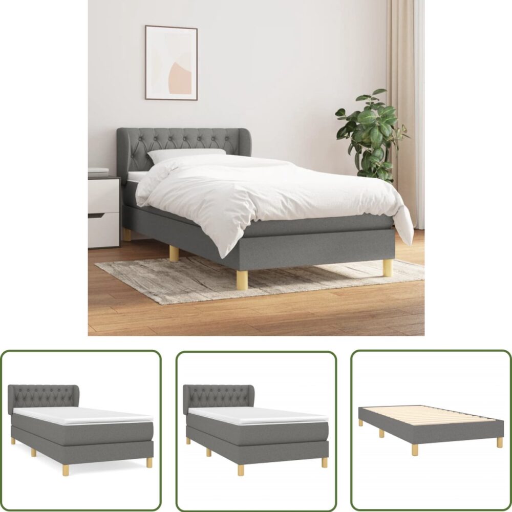 The Living Store Boxspring met matras stof donkergrijs 90x190 cm - Boxspringbed - Boxspring - Donkere Kleuren - Tweepersoonsbed - Pocketed Veren