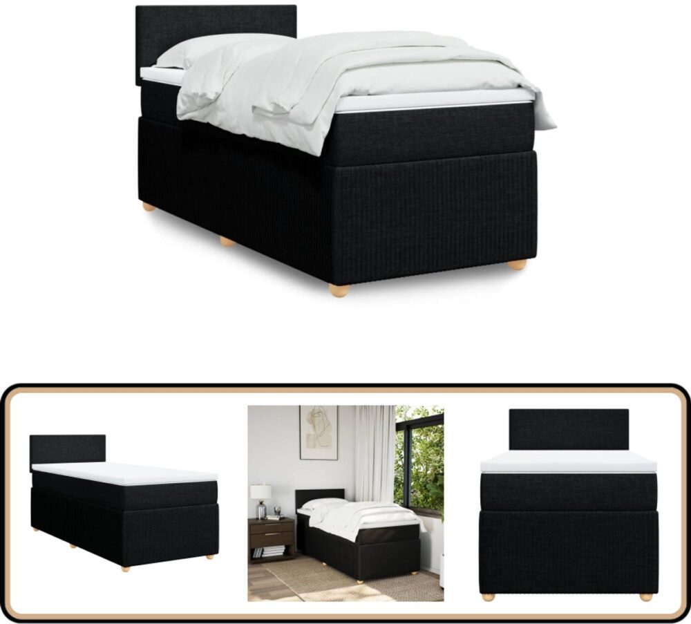 vidaXL Boxspring met Matras - Stof Zwart - 100x200 cm Boxspring - Boxspringbed - Tweepersoonsbed - Stapelmatras - Matras