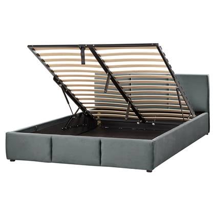 Beliani-BOUSSE-Tweepersoons boxspring-Grijs-160 x 200 cm-Fluweel