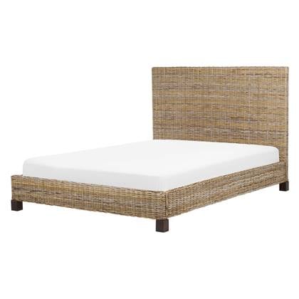 Beliani-SALBRIS-Tweepersoonsbed-Lichtbruin-140 x 200 cm- Rotan
