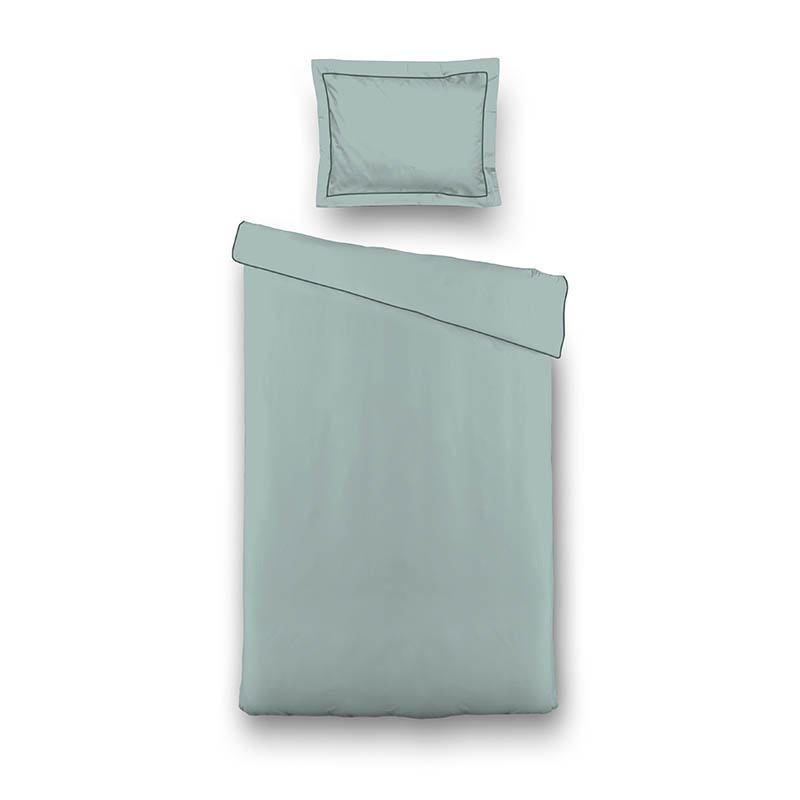 Dekbedovertrek Hotel Piping - Eenpersoons (140x220 cm) - Turquoise Microvezel - Dessin: Effen - Luna Bedding - Dekbed-Discounter.nl