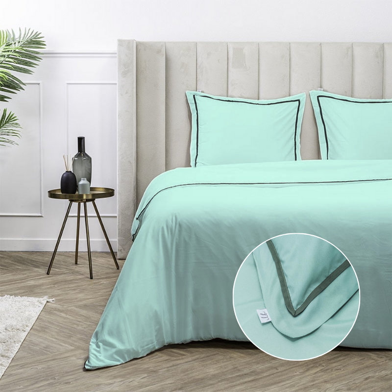 Dekbedovertrek Hotel Piping - Lits-Jumeaux (240x220 cm) - Turquoise Microvezel - Dessin: Effen - Luna Bedding - Dekbed-Discounter.nl