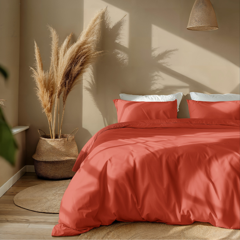 Dekbedovertrek Percale - Tweepersoons (200x200 cm) - Rood Percale katoen - Dessin: Effen - Presence - Dekbed-Discounter.nl