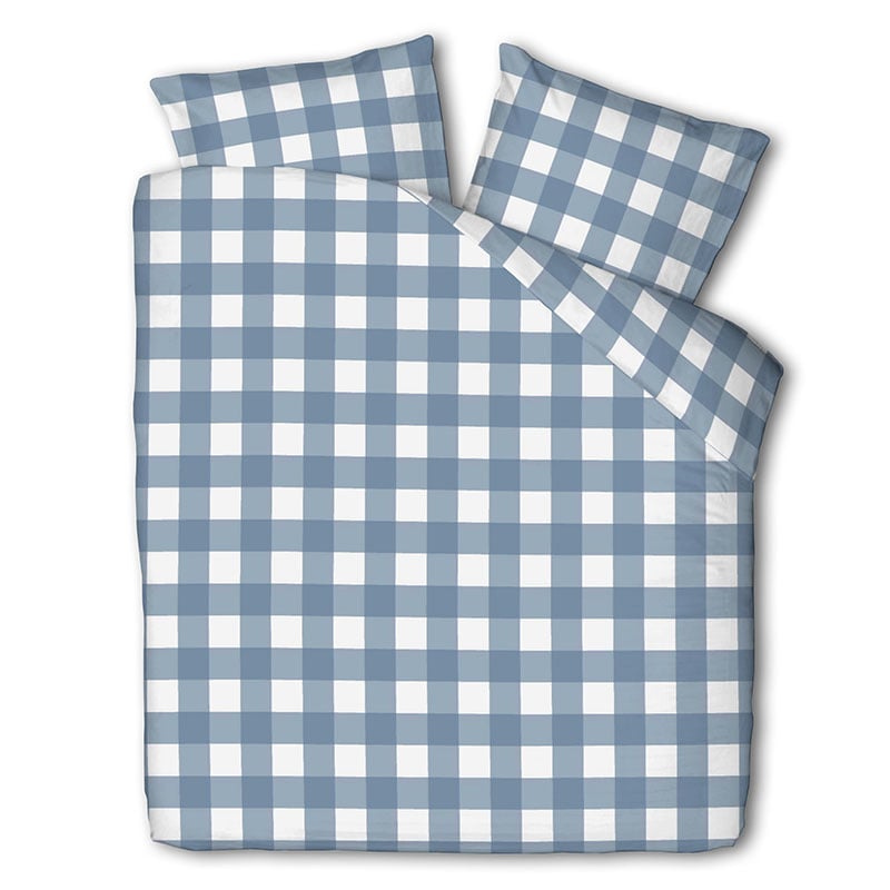 Dekbedovertrek - Tweepersoons (200x220 cm) - Blauw Polyester-katoen - Dessin: Ruiten - Luna Bedding - Dekbed-Discounter.nl
