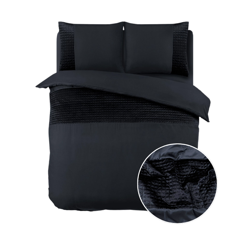 Dekbedovertrek Velvet Band - Tweepersoons (200x220 cm) - Zwart Microvezel - Dessin: Effen - Sleeptime - Dekbed-Discounter.nl