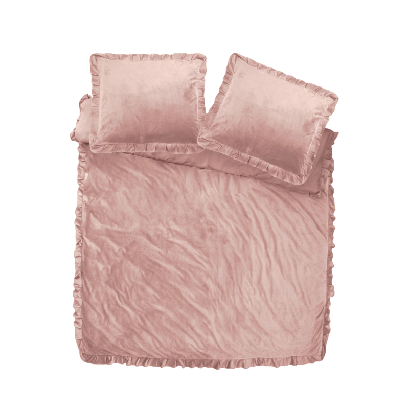 Dekbedovertrek Velvet Ruffles - Lits-Jumeaux (240x220 cm) - Roze Polyester-katoen - Dessin: Effen - Dreamhouse - Dekbed-Discounter.nl