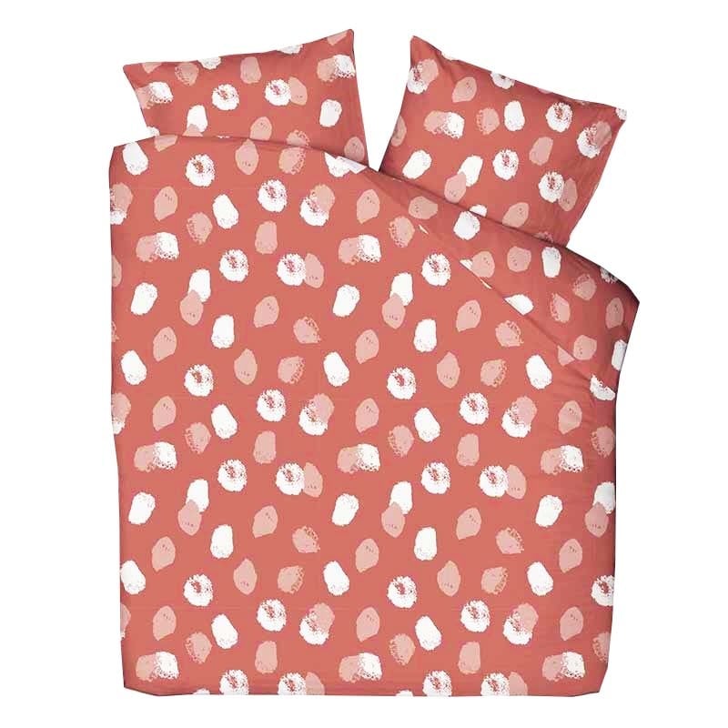 Flanellen Dekbedovertrek Katoen - Lits-Jumeaux (240x220 cm) - Rood - Dessin: Stippen - Presence - Dekbed-Discounter.nl