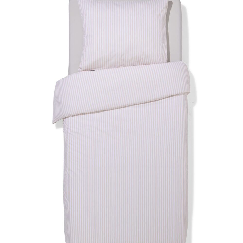 HEMA Dekbedovertrek 140x200/220cm Zacht Katoen Strepen Greige (beige)
