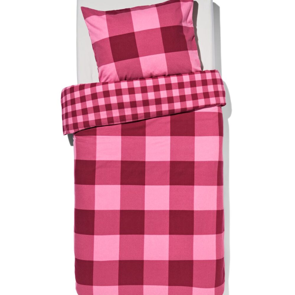 HEMA Dekbedovertrek Flanel 140x200/220 Ruit Roze Rood (rood)