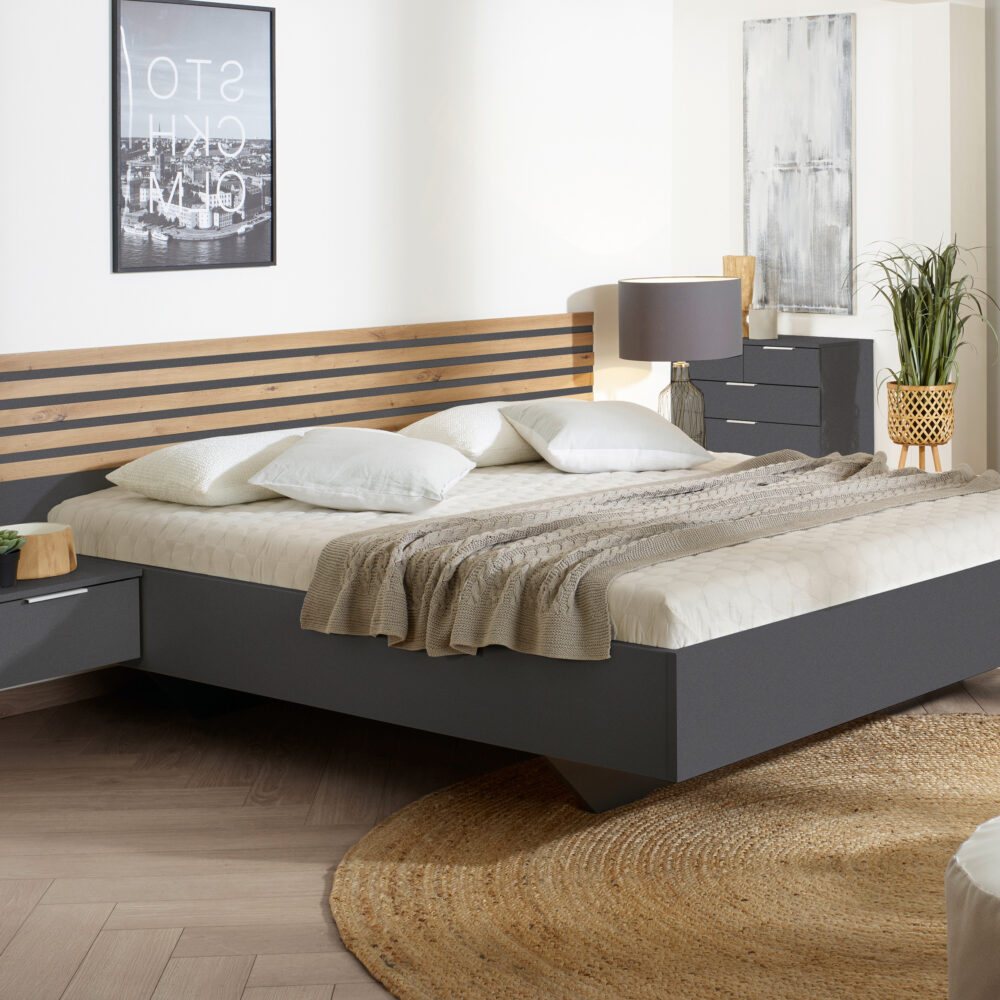 Tweepersoonsbed LATINO 180x200 cm metaalgrijs/artisan eik