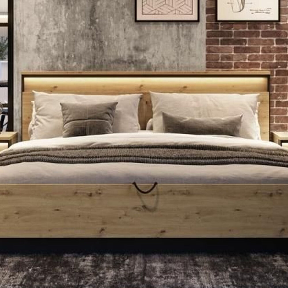 Tweepersoonsbed QUANTINO 160x200 cm artisan eik/zwart