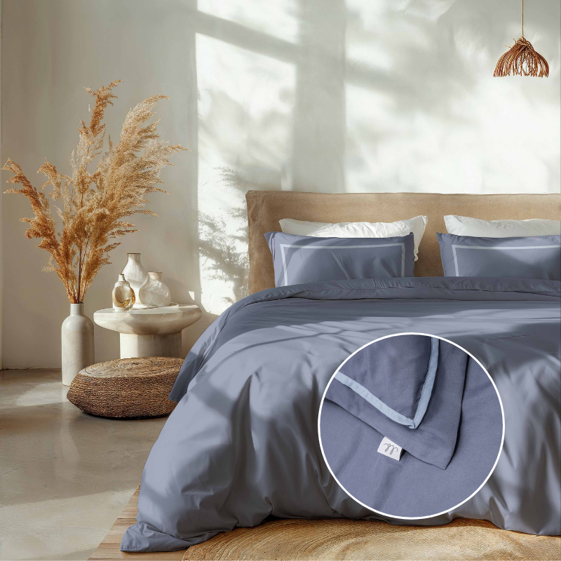Dekbedovertrek Hotel Deluxe - Tweepersoons (200x220 cm) - Blauw Microvezel - Dessin: Effen - Luna Bedding - Dekbed-Discounter.nl