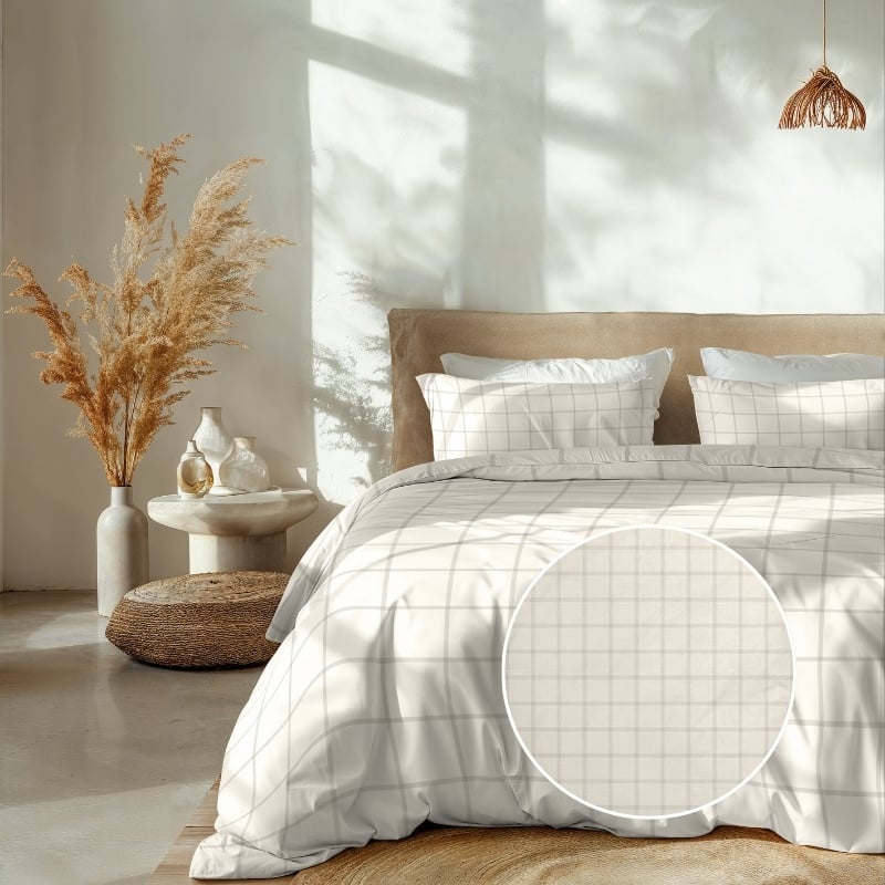 Dekbedovertrek Katoen - Lits-Jumeaux (240x220 cm) - Zwart/ Wit/ Rood/ Blauw/ Groen/ Grijs/ Roze/ Antraciet/ Off-white Katoen-satijn - Dessin: Ruiten -