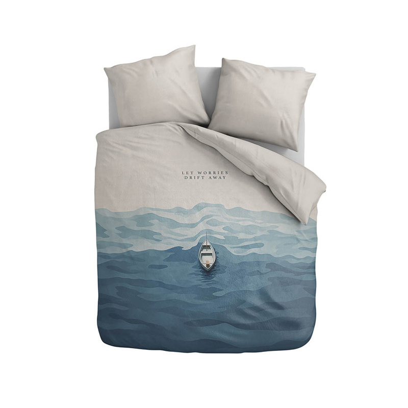 Dekbedovertrek Katoen - Lits-Jumeaux (240x250 cm) - Wit/ Blauw Katoen-satijn - Dessin: Landschap - Fresh and Co - Dekbed-Discounter.nl