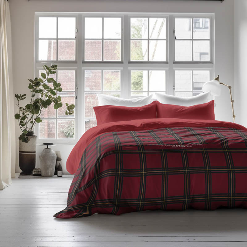 Dekbedovertrek McGregor - Tweepersoons (200x200 cm) - Rood Microvezel - Dessin: Ruiten - McGregor - Dekbed-Discounter.nl