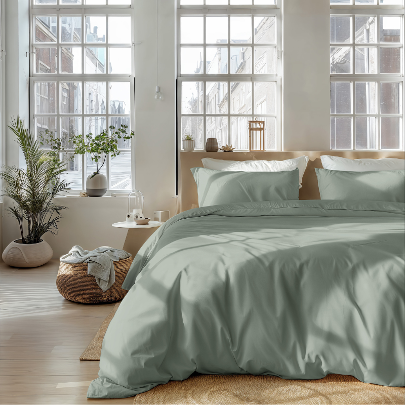 Dekbedovertrek Percale Katoen Uni - Lits-Jumeaux (240x220 cm) - Rood/ Blauw/ Geel/ Groen/ Grijs Percale katoen - Dessin: Effen - Presence -