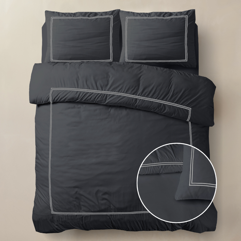 Dekbedovertrek Percale - Lits-Jumeaux (240x220 cm) - Zwart/ Wit Percale katoen - Dessin: Luxe - Primaviera Deluxe - Dekbed-Discounter.nl