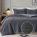 Dekbedovertrek Teddy Rib - Lits-Jumeaux (240x220 cm) - Antraciet Microvezel - Dessin: Strepen - Fresh and Co - Dekbed-Discounter.nl