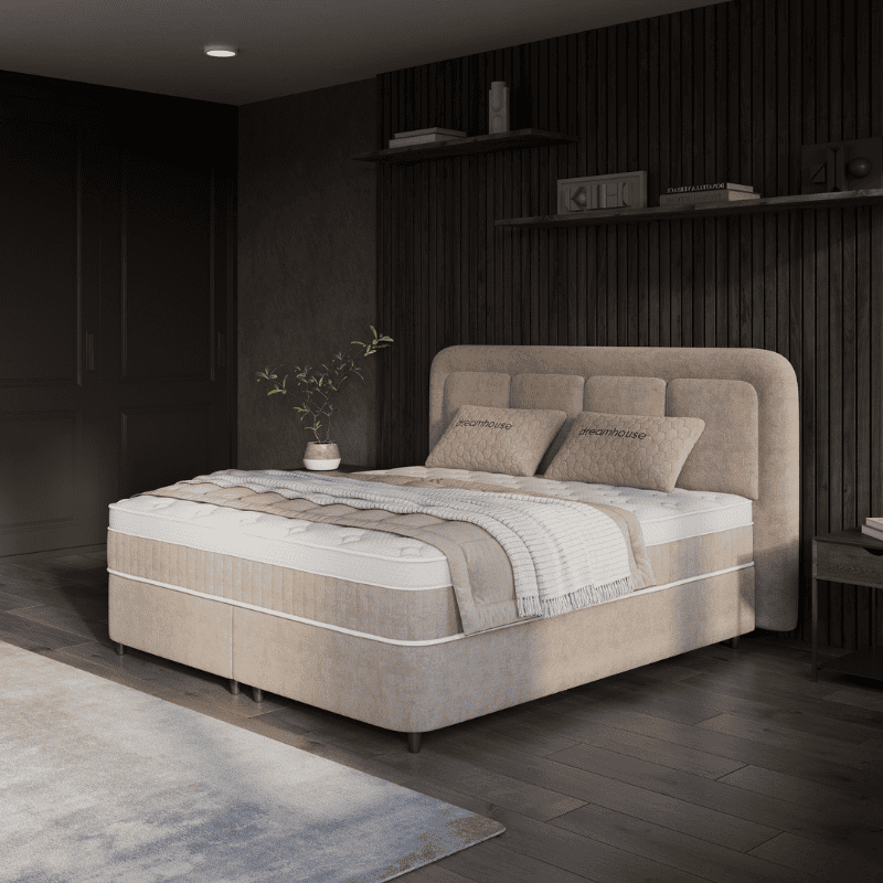 2-Persoons Boxspring met Opbergruimte - Velar - Zand/ Beige 180x200 cm - Pocketveringen - Inclusief Topper - Dekbed-Discounter.nl