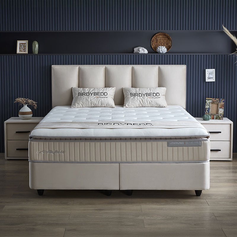 2-Persoons Boxspring met opbergruimte Birdybedd - Beige 180x200 cm - Pocketveringen - Inclusief Topper - Dekbed-Discounter.nl