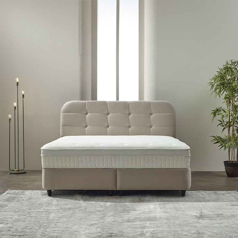 2-Persoons Boxspring met opbergruimte Rondo - Beige 180x200 cm - Pocketvering - Inclusief Topper - Dekbed-Discounter.nl