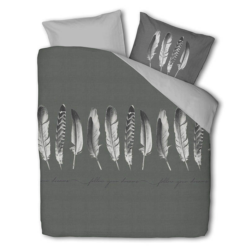 Dekbedovertrek Endless Feathers - Eenpersoons (140x220 cm) - Antraciet Polyester-katoen - Dessin: Veren - Luna Bedding - Dekbed-Discounter.nl