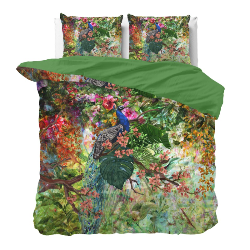 Dekbedovertrek Jalaina - Eenpersoons (140x200 cm) - Groen Microvezel - Dessin: Dieren, Natuur - Manilla - Dekbed-Discounter.nl
