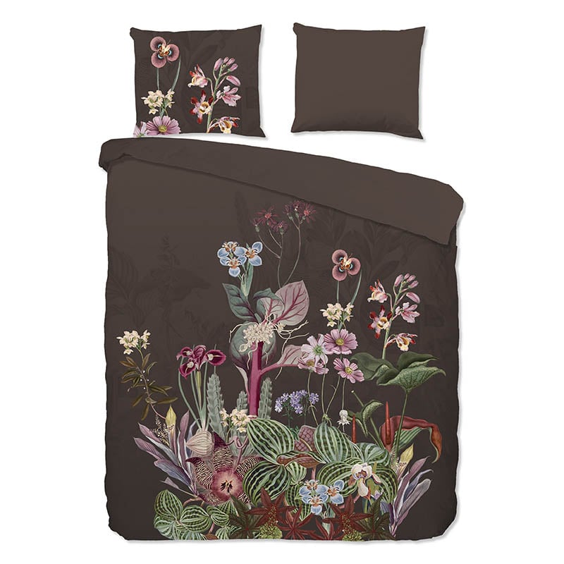 Dekbedovertrek Katoen - Lits-Jumeaux (240x220 cm) - Bruin Katoen - Dessin: Bloemen - Good Morning - Dekbed-Discounter.nl