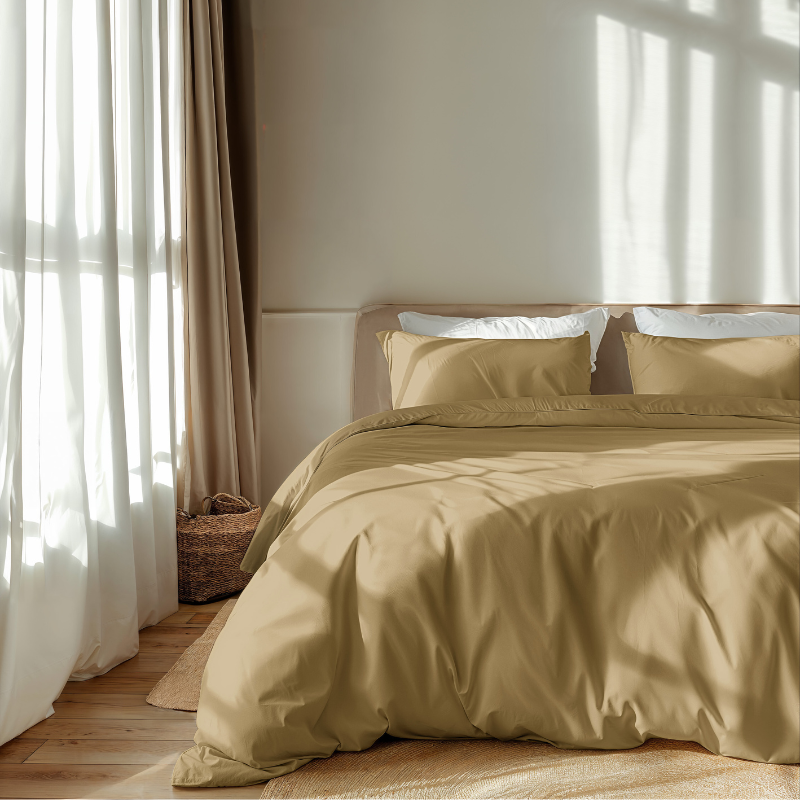 Dekbedovertrek Luna Uni - Lits-Jumeaux (240x220 cm) - Geel Microvezel - Dessin: Effen - Luna Bedding - Dekbed-Discounter.nl