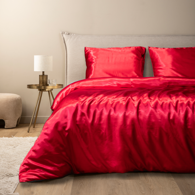 Dekbedovertrek Silk Satin - Eenpersoons (140x220 cm) - Rood Microvezel - Dessin: Effen - Fresh and Co - Dekbed-Discounter.nl