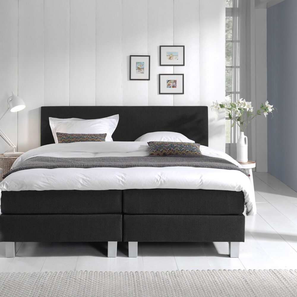 Dreamhouse - Falco Comfort Boxspring - Lederlook Zwart - 90 x 200 / zonder montage