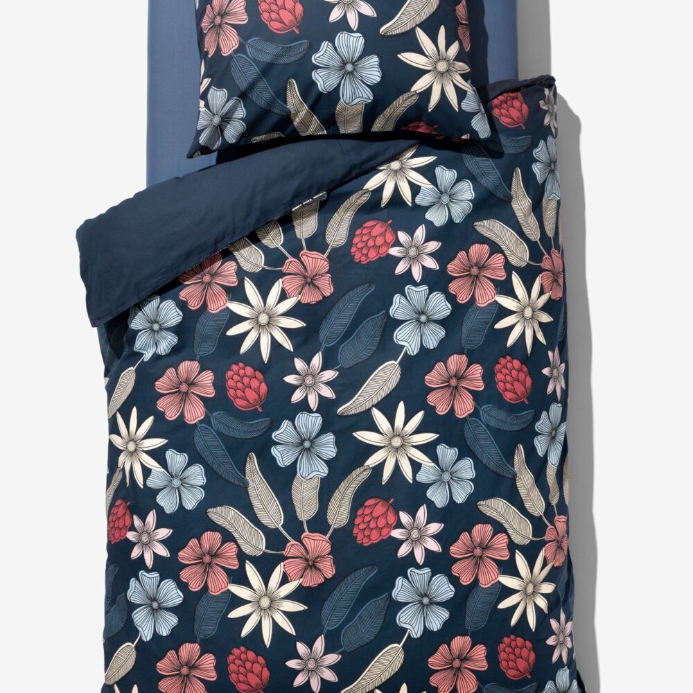 HEMA Dekbedovertrek Zacht Katoen 140x200/220 Bloemen Blauw (blauw)