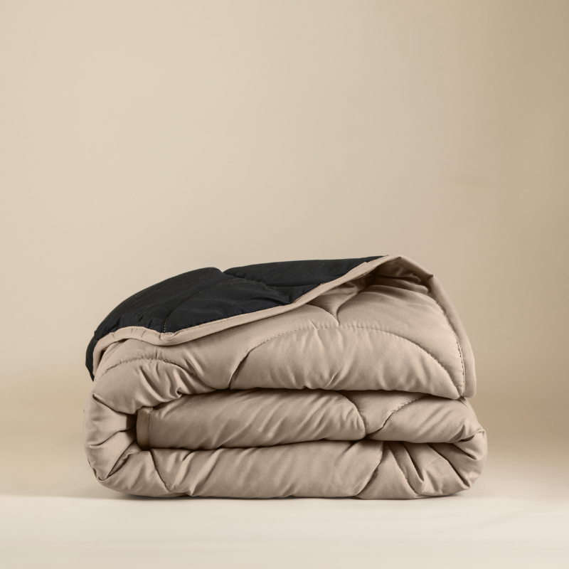 Dekbed Lazy & Dekbedovertrek in 1 Double Face Zwart / Taupe - Easy - zonder overtrek - 140x200 cm (Eenpersoons) - Sleeptime - 300 gram per m² -