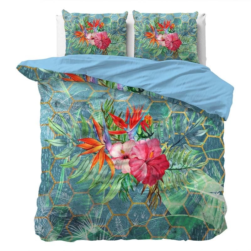 Dekbedovertrek Nadin - Tweepersoons (200x200 cm) - Meerkleurig Microvezel - Dessin: Bloemen - Manilla - Dekbed-Discounter.nl