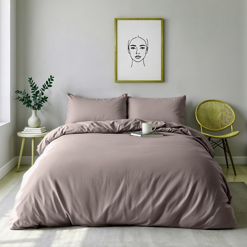 Dekbedovertrek Percale Katoen Uni - Eenpersoons (140x200 cm) - Taupe Percale katoen - Dessin: Effen - Dreamhouse - Dekbed-Discounter.nl