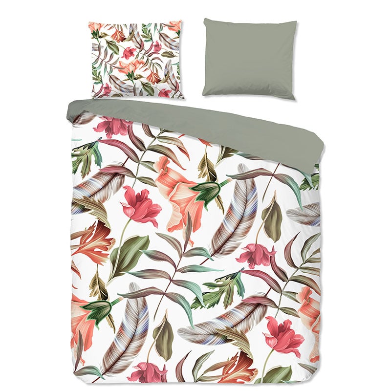 Dekbedovertrek Sierra Bloemen & Veren 200x200 Cm Pure - Dekbed-Discounter.nl