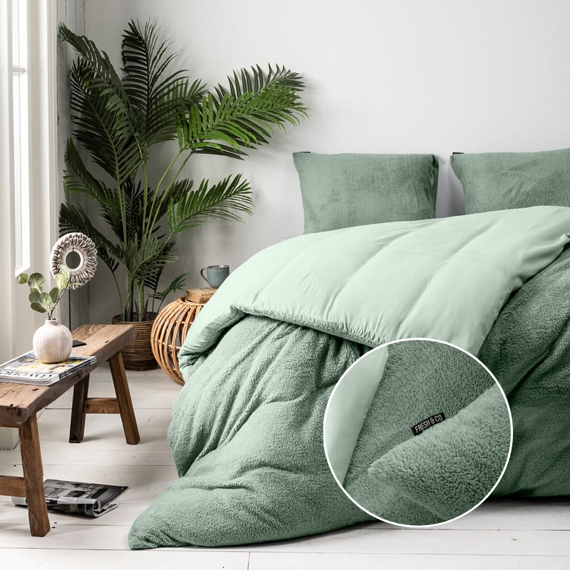 Dekbedovertrek Summer Teddy Zacht Groen Effen 140x200 Cm Verwarmend Fresh And Co - Dekbed-Discounter.nl