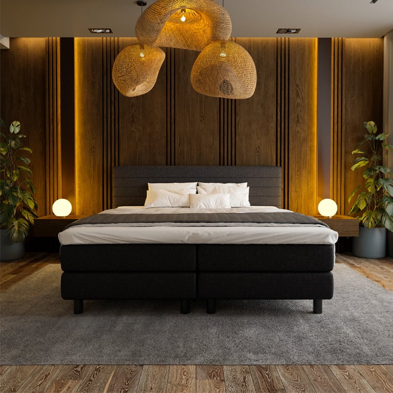 Boxspring Hotel Straight Zwart 160x210 Cm Koudschuim 10 Cm Incl. Montage Direct Leverbaar & 7 Comfortzones & Medium & Normale Instap & Hoge